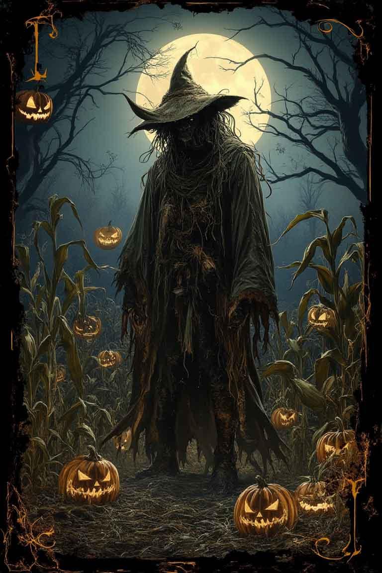 Eerie Halloween Tarot Card Illustrations for a Dark Folklore Deck